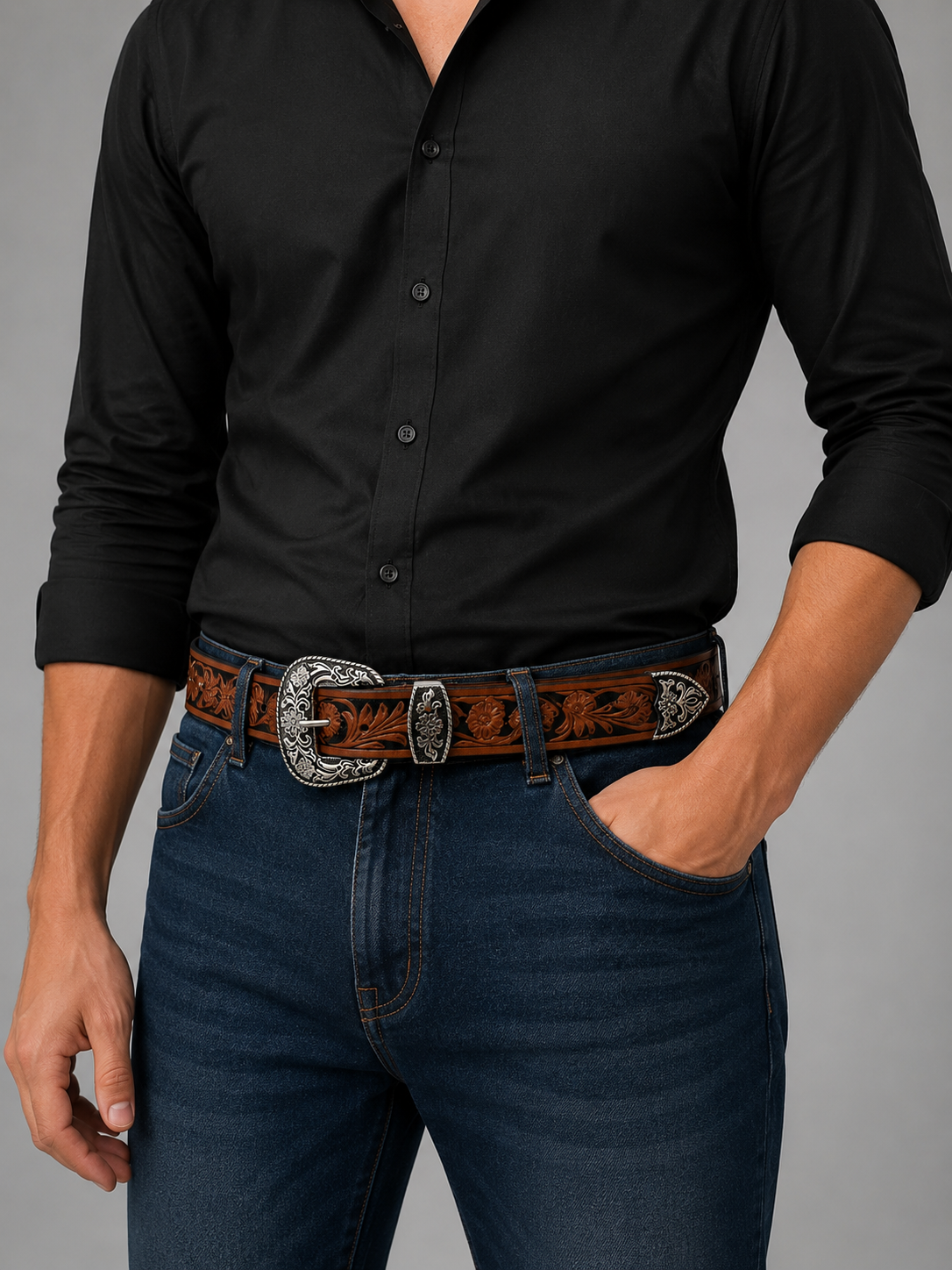 Premium Tan Brown Floral Belt – Bold Western Style - Image 6