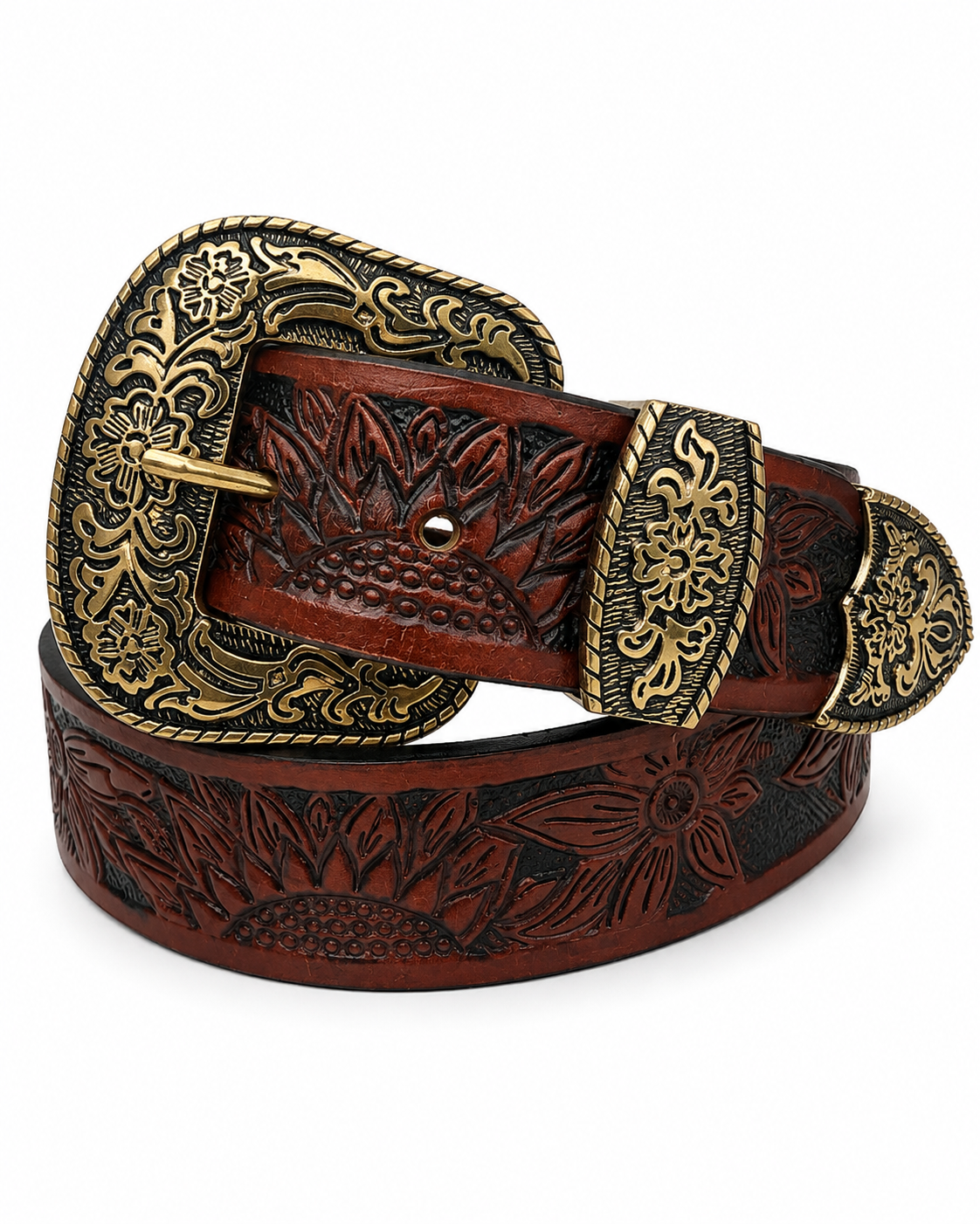 Premium Dark Brown Floral Handtooled Belt - Image 2