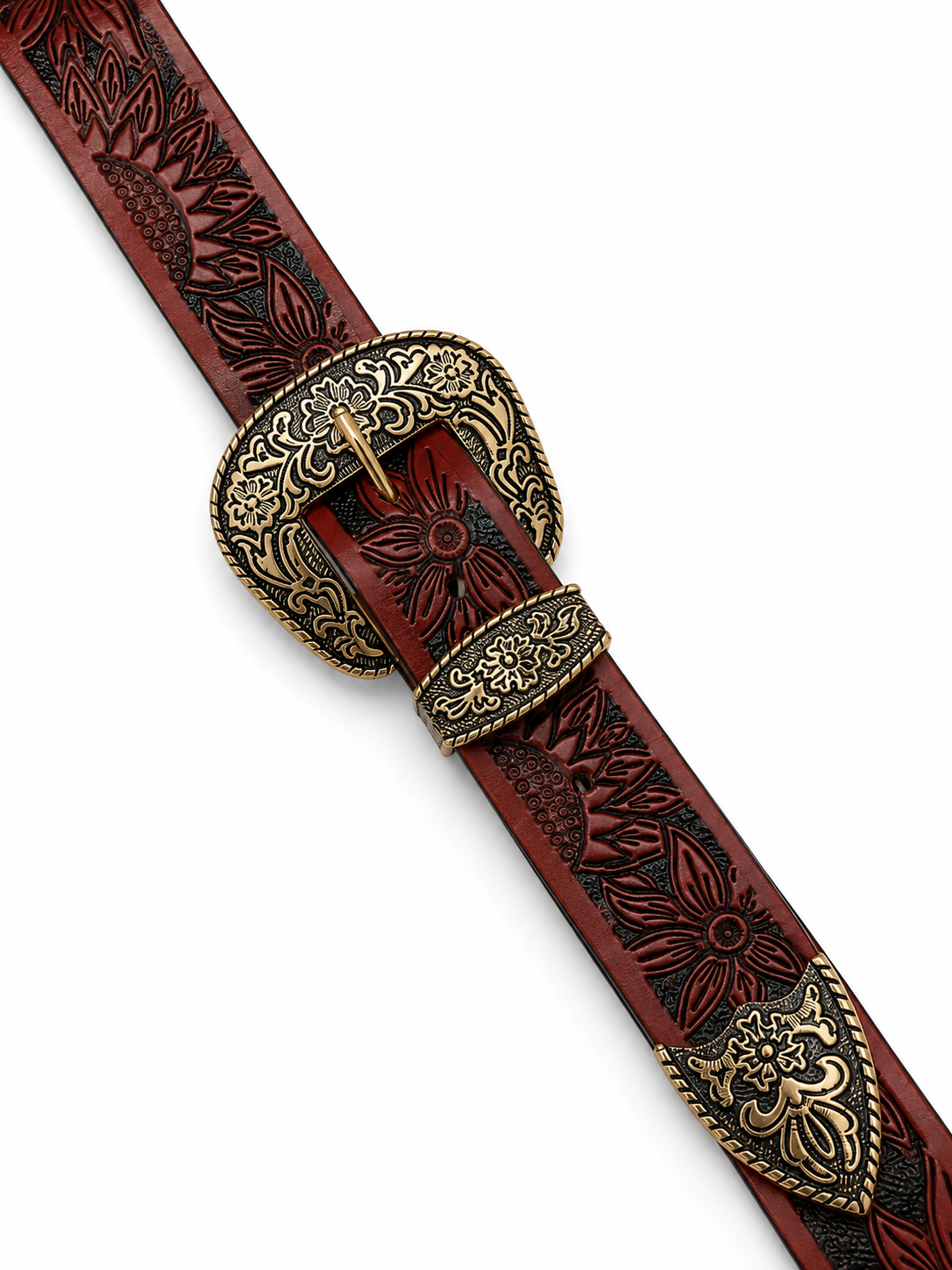 Premium Dark Brown Floral Handtooled Belt - Image 3