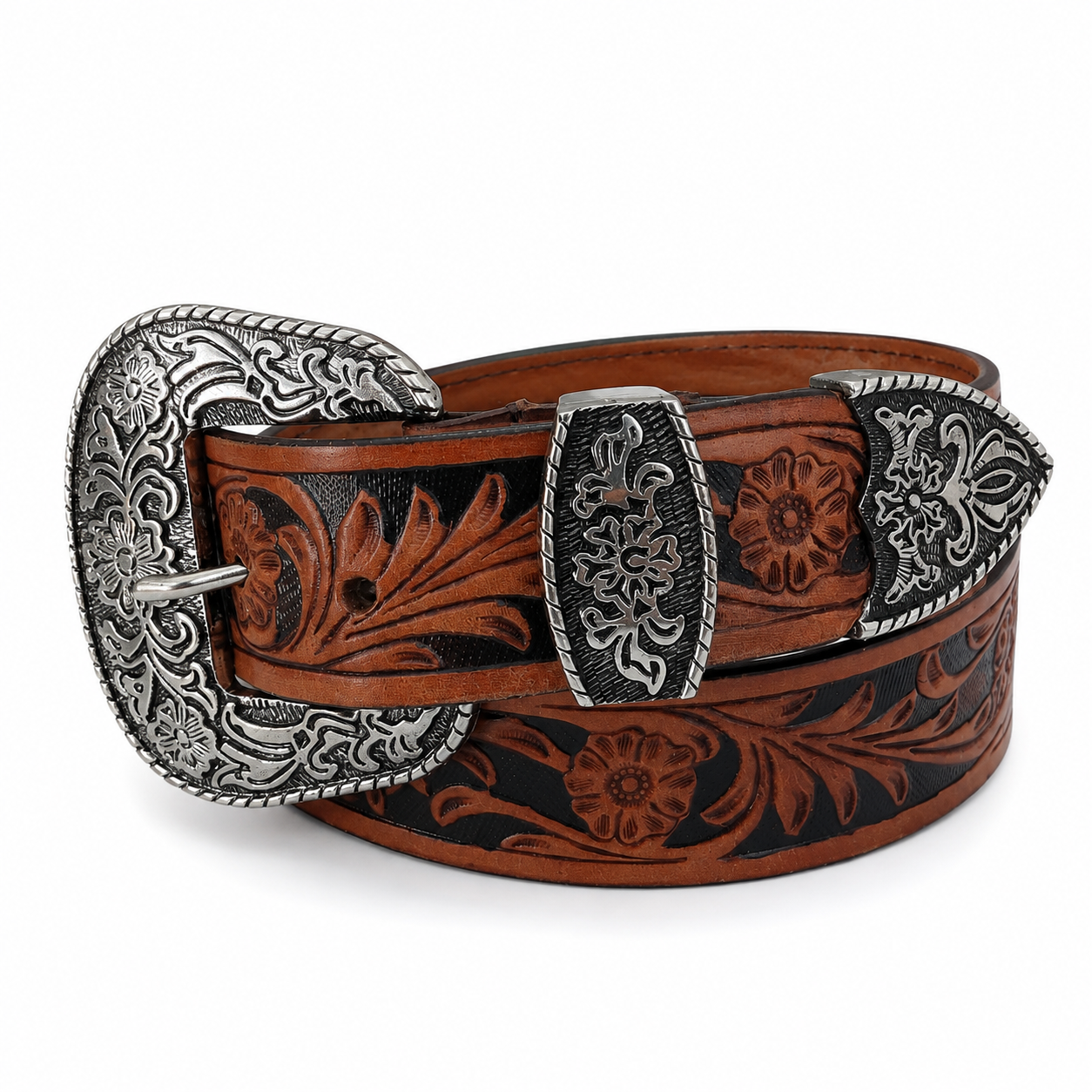 Premium Tan Brown Floral Belt – Bold Western Style - Image 3
