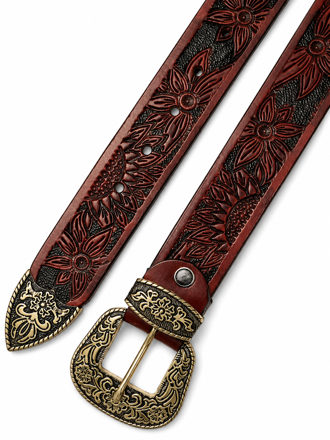 Premium Dark Brown Floral Handtooled Belt - Image 4