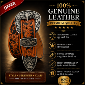 Premium Tan Brown Floral Belt – Bold Western Style