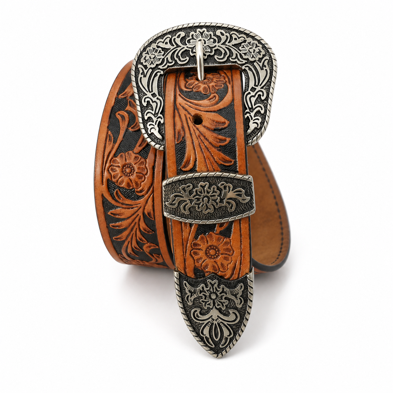 Premium Tan Brown Floral Belt – Bold Western Style - Image 2