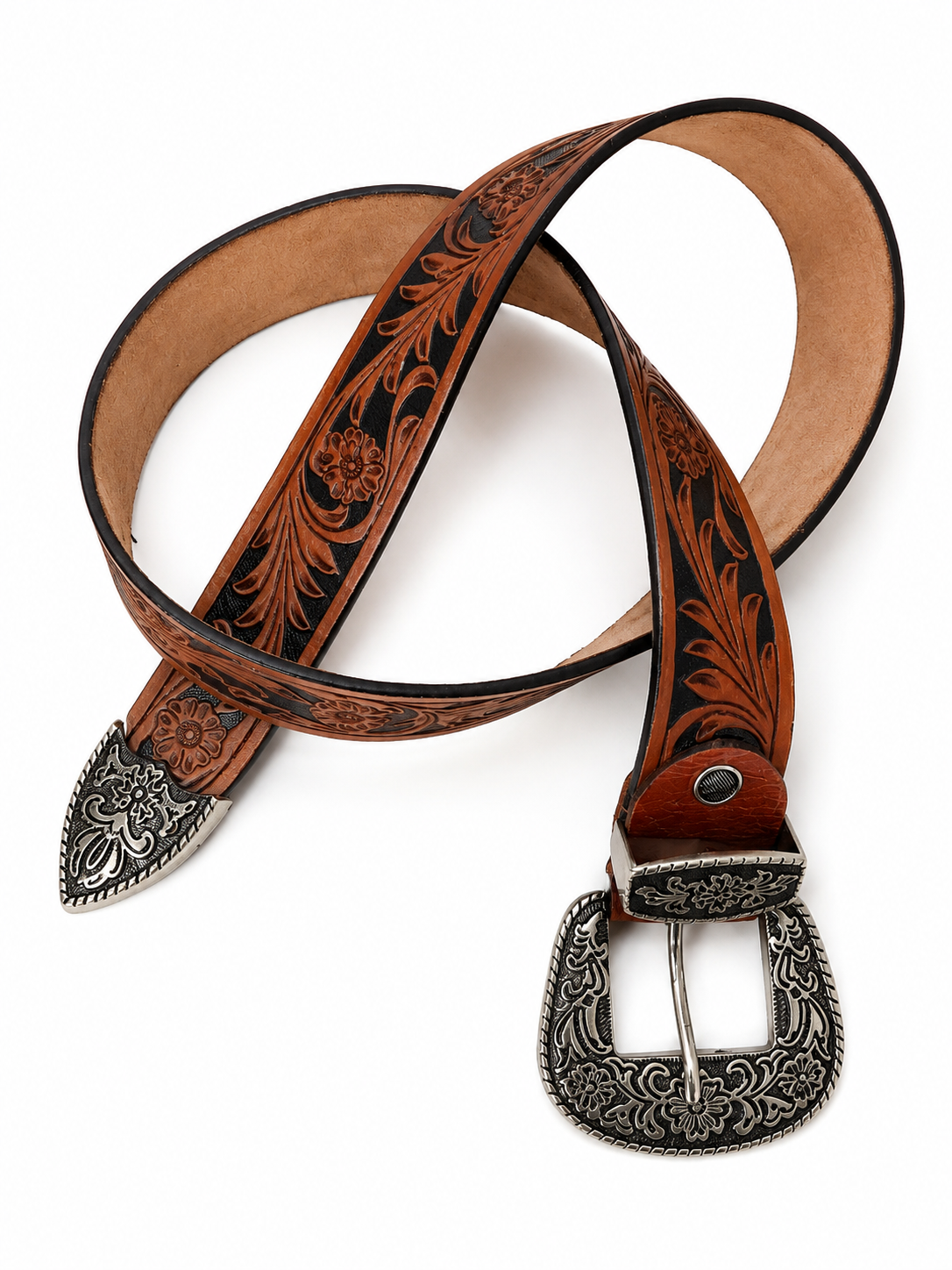 Premium Tan Brown Floral Belt – Bold Western Style - Image 4